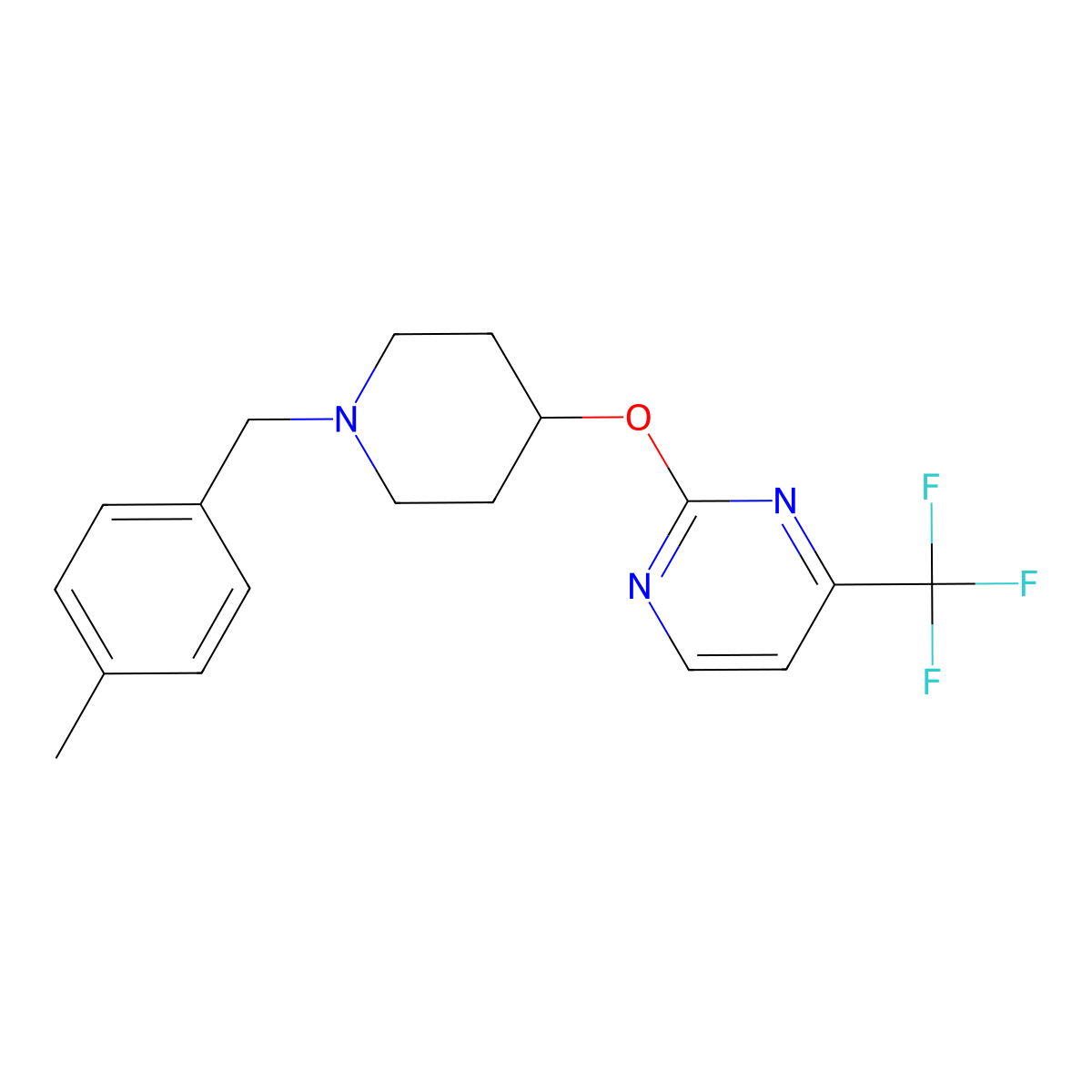 2-({1-[(4-Methylphenyl)methyl]piperidin-4-yl}oxy)-4-(trifluoromethyl)pyrimidine molecular structure, CAS 2380169-49-1