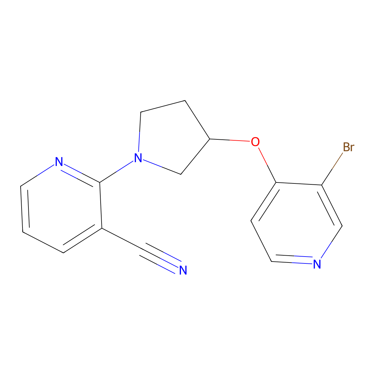 2-{3-[(3-Bromopyridin-4-yl)oxy]pyrrolidin-1-yl}pyridine-3-carbonitrile molecular structure, CAS 2380169-54-8