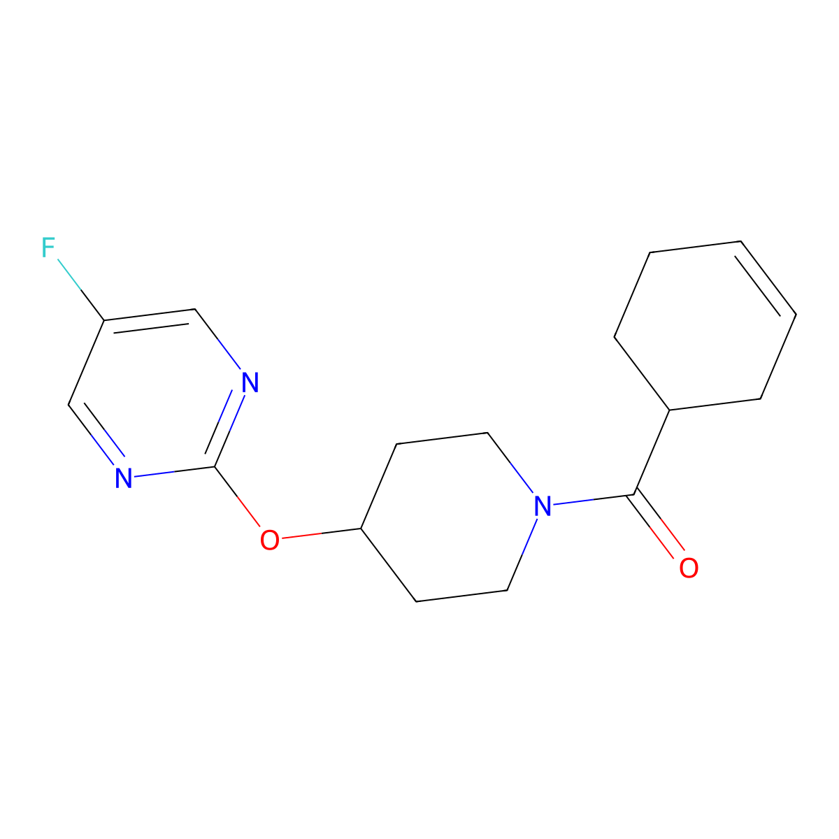2-{[1-(Cyclohex-3-ene-1-carbonyl)piperidin-4-yl]oxy}-5-fluoropyrimidine molecular structure, CAS 2380169-58-2