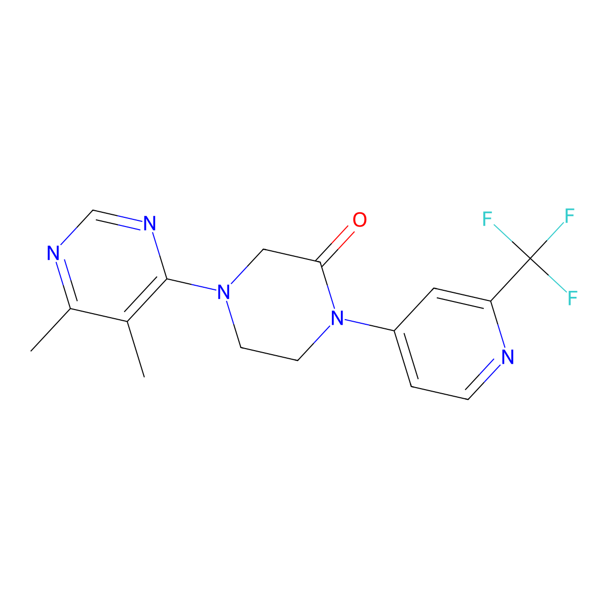 4-(5,6-Dimethylpyrimidin-4-yl)-1-[2-(trifluoromethyl)pyridin-4-yl]piperazin-2-one molecular structure, CAS 2380169-59-3