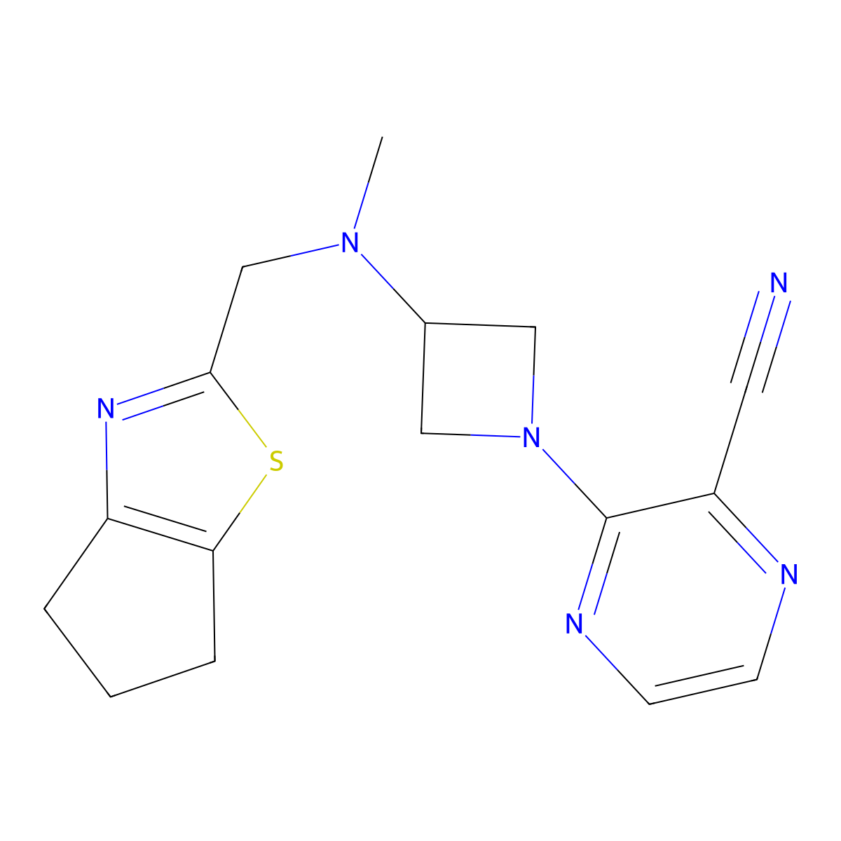 3-[3-[5,6-Dihydro-4H-cyclopenta[d][1,3]thiazol-2-ylmethyl(methyl)amino]azetidin-1-yl]pyrazine-2-carbonitrile molecular structure, CAS 2380169-61-7