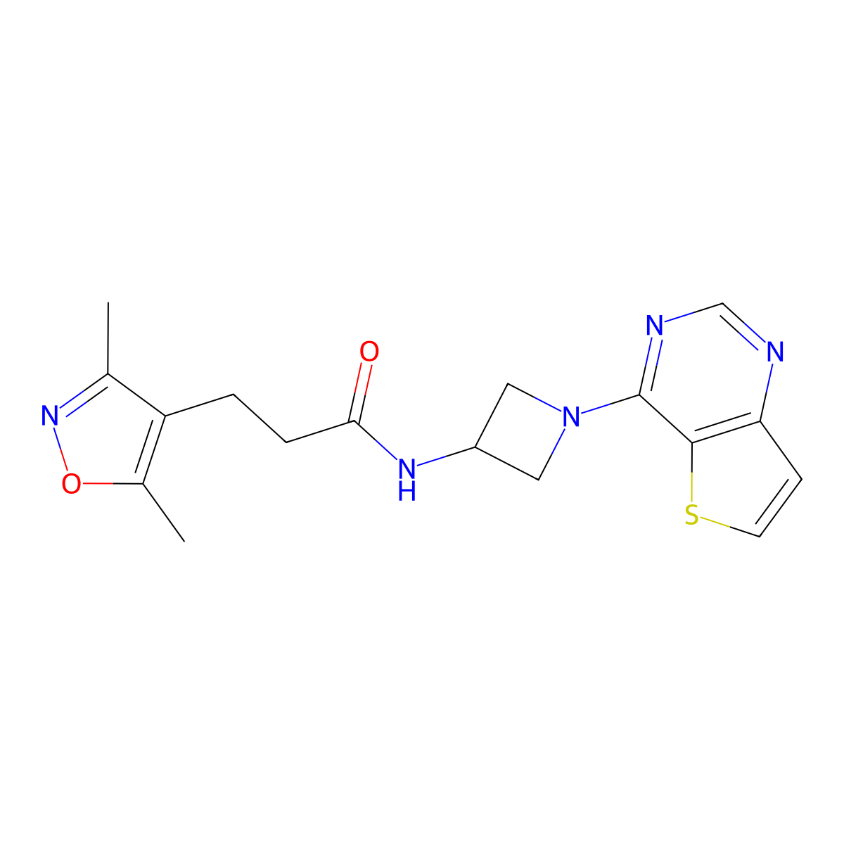 3-(3,5-dimethyl-1,2-oxazol-4-yl)-N-(1-{thieno[3,2-d]pyrimidin-4-yl}azetidin-3-yl)propanamide molecular structure, CAS 2380169-66-2