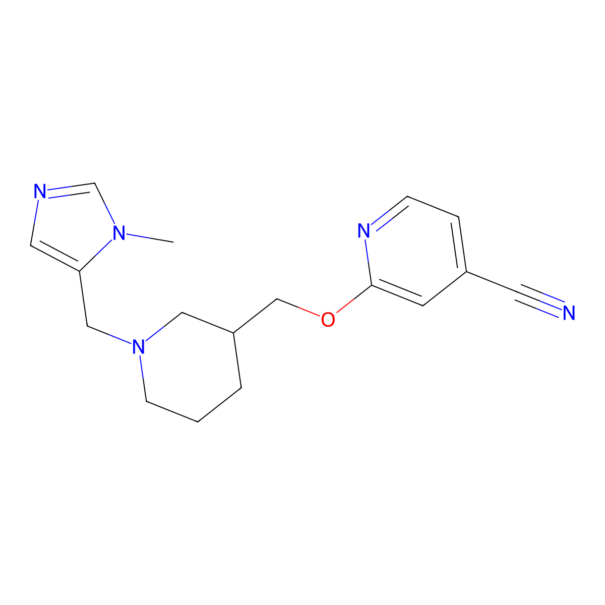 2-[[1-[(3-Methylimidazol-4-yl)methyl]piperidin-3-yl]methoxy]pyridine-4-carbonitrile molecular structure, CAS 2380169-68-4