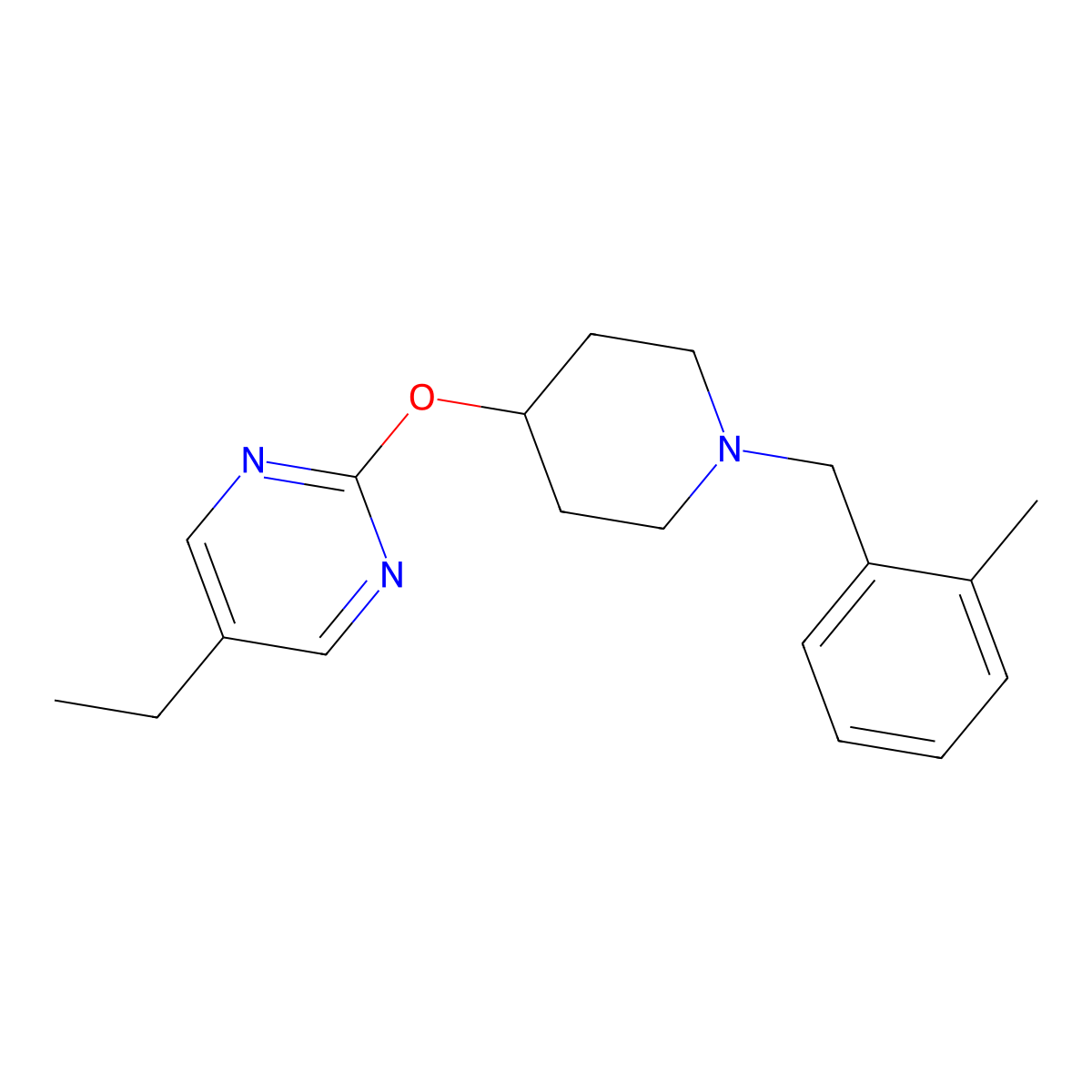5-Ethyl-2-({1-[(2-methylphenyl)methyl]piperidin-4-yl}oxy)pyrimidine molecular structure, CAS 2380169-74-2