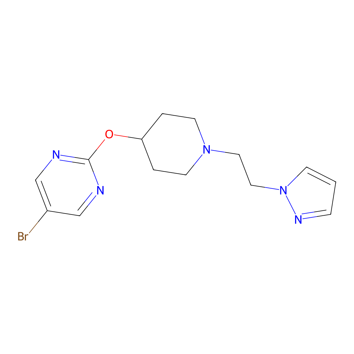 5-bromo-2-({1-[2-(1H-pyrazol-1-yl)ethyl]piperidin-4-yl}oxy)pyrimidine molecular structure, CAS 2380169-76-4