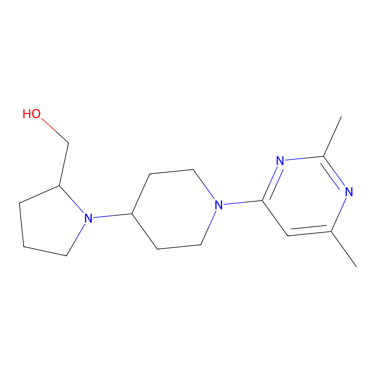 {1-[1-(2,6-Dimethylpyrimidin-4-yl)piperidin-4-yl]pyrrolidin-2-yl}methanol molecular structure, CAS 2380169-86-6