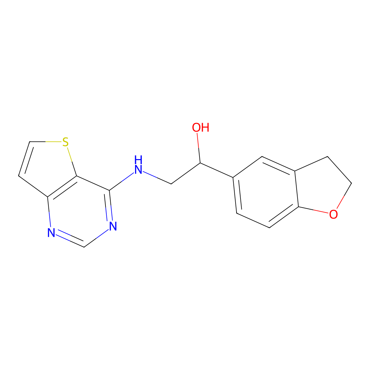1-(2,3-Dihydro-1-benzofuran-5-yl)-2-({thieno[3,2-d]pyrimidin-4-yl}amino)ethan-1-ol molecular structure, CAS 2380169-88-8