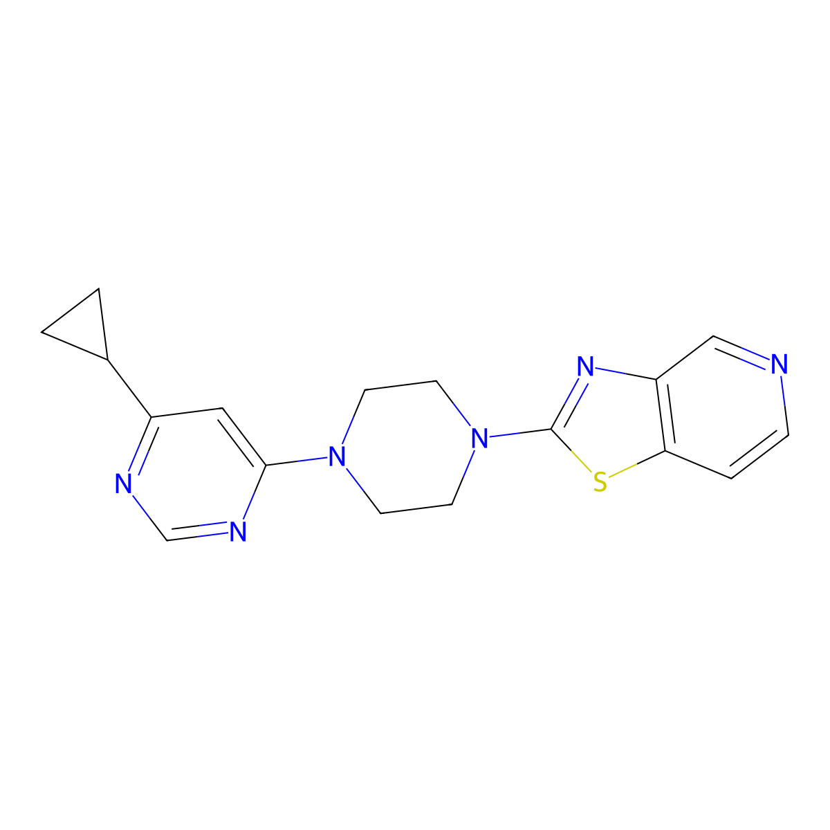 4-Cyclopropyl-6-(4-{[1,3]thiazolo[4,5-c]pyridin-2-yl}piperazin-1-yl)pyrimidine molecular structure, CAS 2380169-89-9