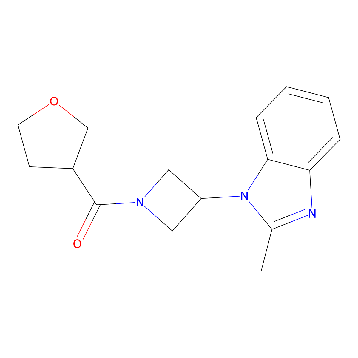 2-methyl-1-[1-(oxolane-3-carbonyl)azetidin-3-yl]-1H-1,3-benzodiazole molecular structure, CAS 2380169-97-9