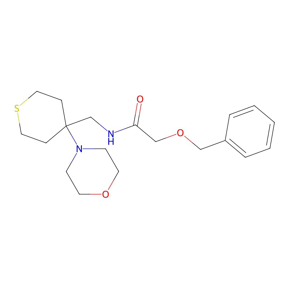 2-(benzyloxy)-N-{[4-(morpholin-4-yl)thian-4-yl]methyl}acetamide molecular structure, CAS 2380169-98-0