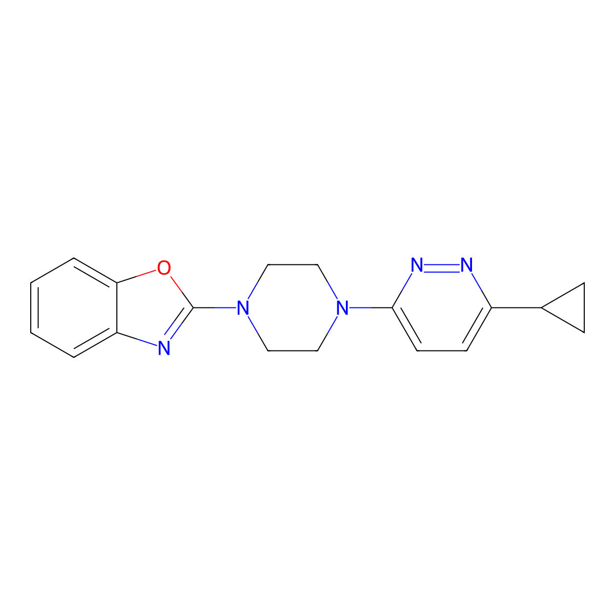 2-[4-(6-Cyclopropylpyridazin-3-yl)piperazin-1-yl]-1,3-benzoxazole molecular structure, CAS 2380169-99-1
