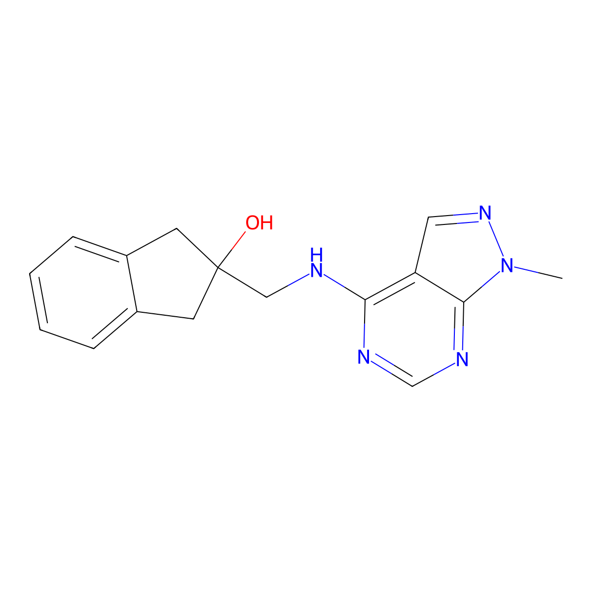 2-[({1-methyl-1H-pyrazolo[3,4-d]pyrimidin-4-yl}amino)methyl]-2,3-dihydro-1H-inden-2-ol molecular structure, CAS 2380170-02-3