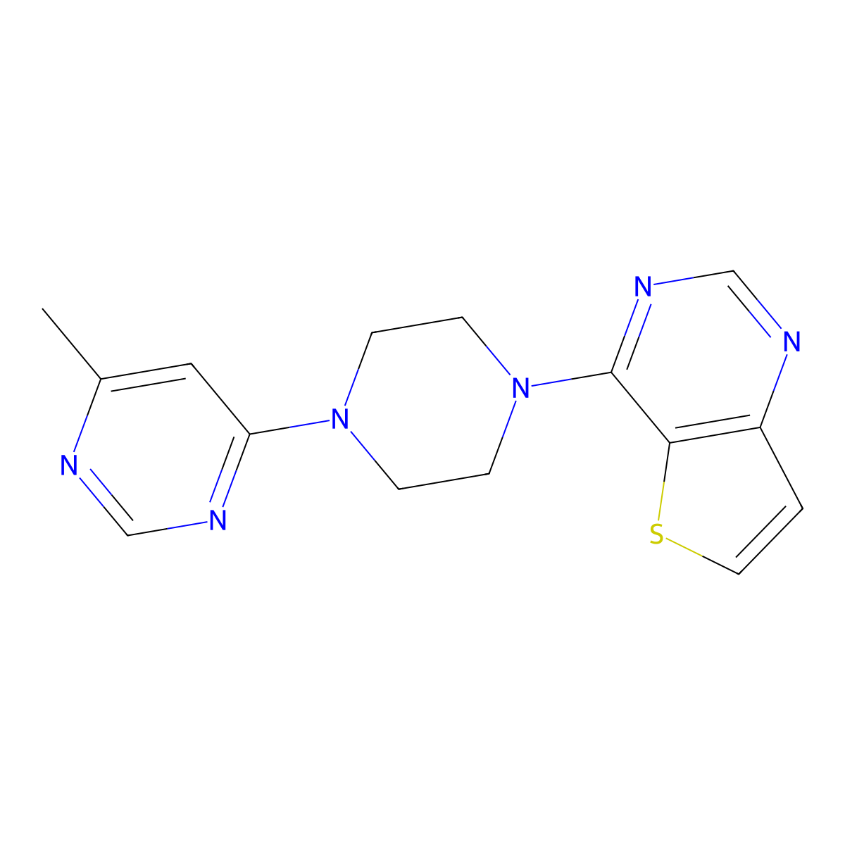 4-Methyl-6-(4-{thieno[3,2-d]pyrimidin-4-yl}piperazin-1-yl)pyrimidine molecular structure, CAS 2380170-03-4