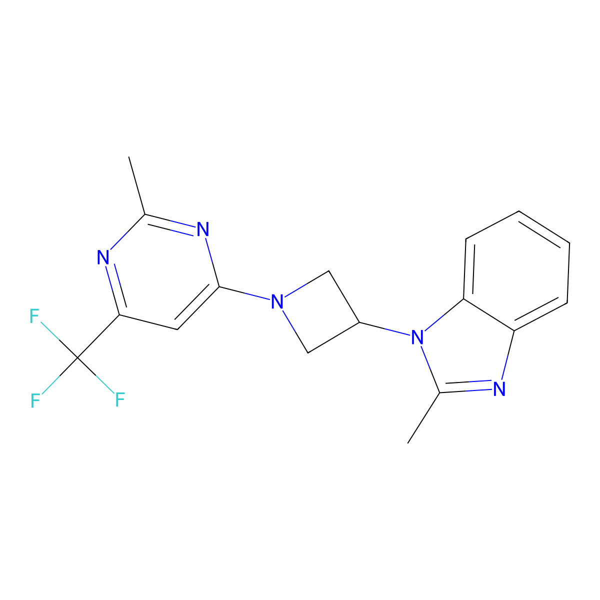 2-methyl-1-{1-[2-methyl-6-(trifluoromethyl)pyrimidin-4-yl]azetidin-3-yl}-1H-1,3-benzodiazole molecular structure, CAS 2380170-04-5