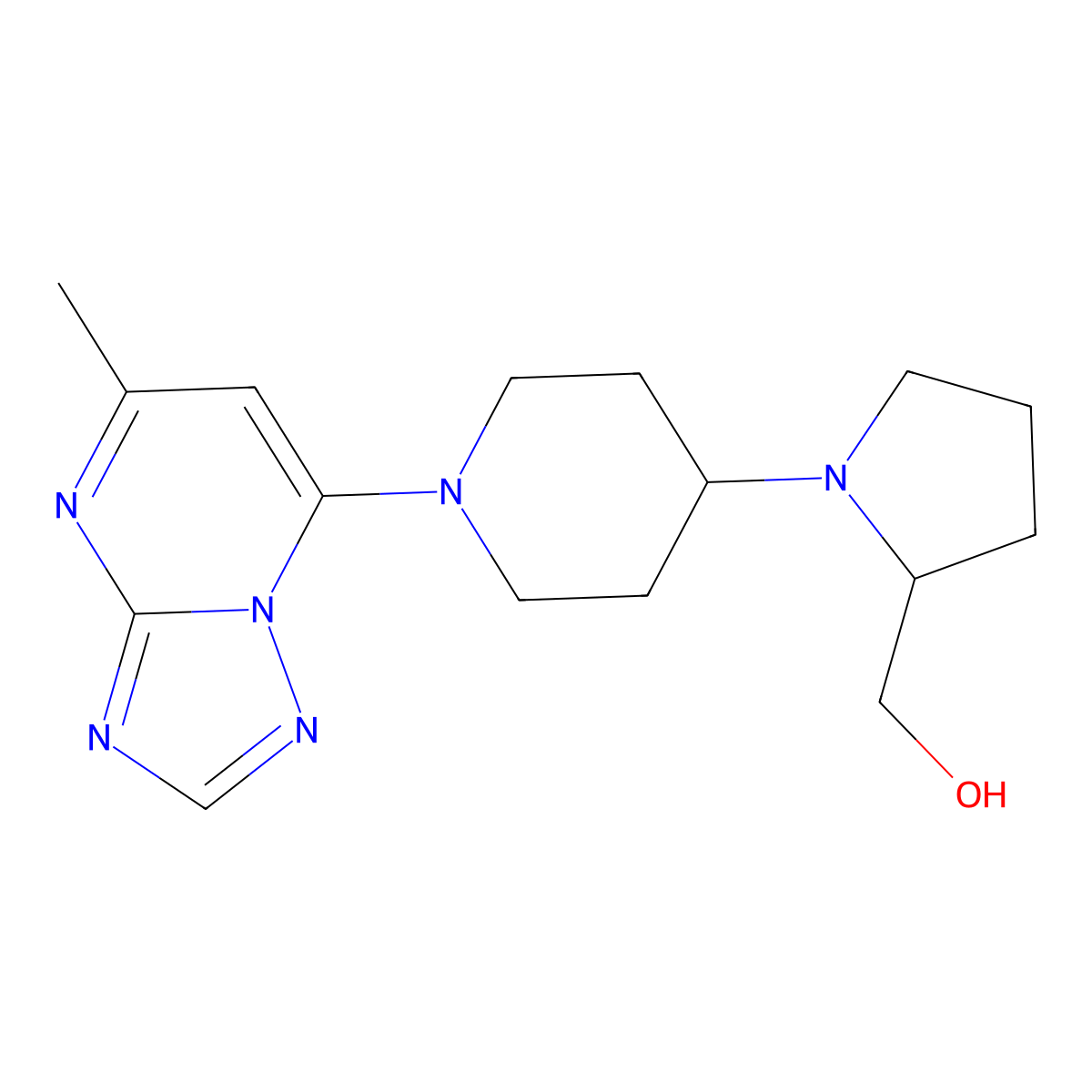 [1-(1-{5-Methyl-[1,2,4]triazolo[1,5-a]pyrimidin-7-yl}piperidin-4-yl)pyrrolidin-2-yl]methanol molecular structure, CAS 2380170-06-7