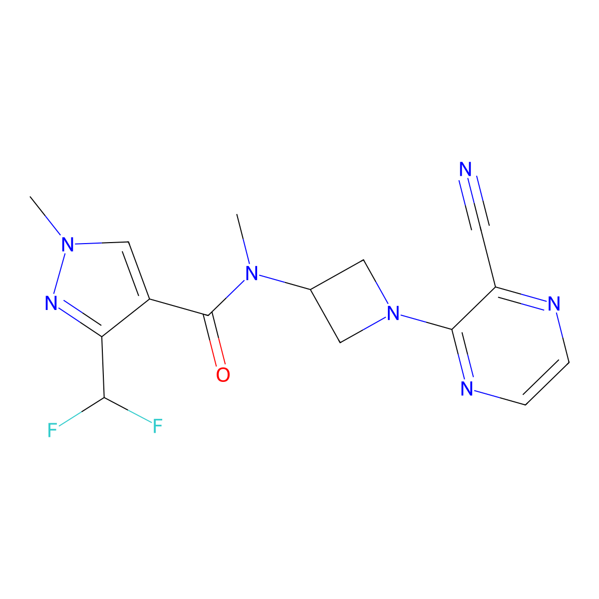 N-[1-(3-Cyanopyrazin-2-yl)azetidin-3-yl]-3-(difluoromethyl)-N,1-dimethylpyrazole-4-carboxamide molecular structure, CAS 2380170-08-9
