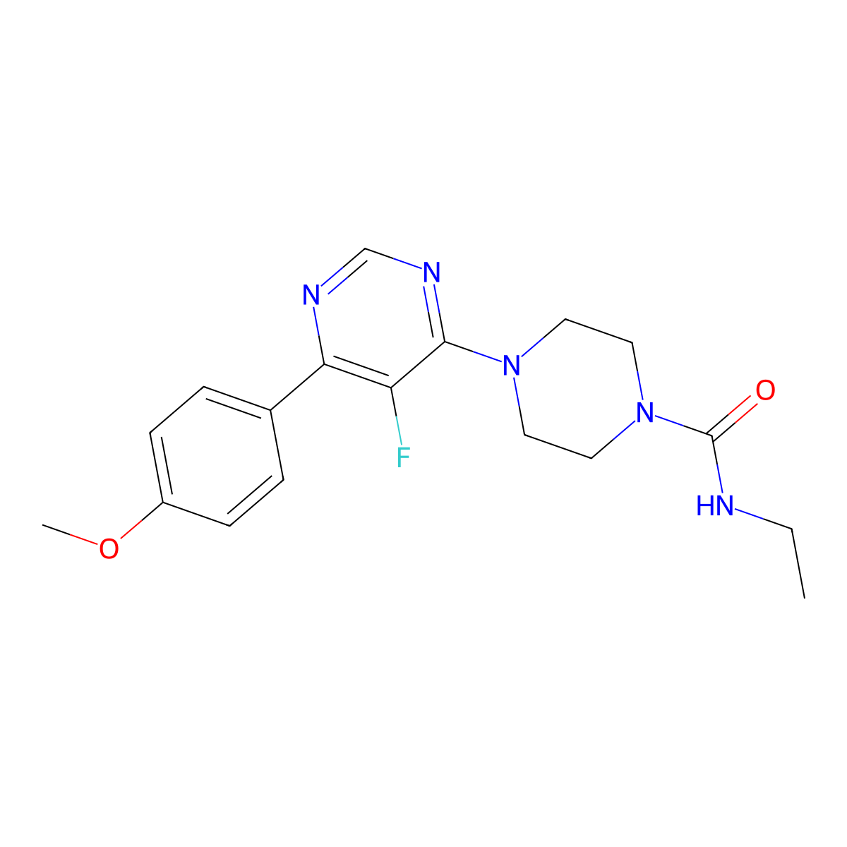 N-Ethyl-4-[5-fluoro-6-(4-methoxyphenyl)pyrimidin-4-yl]piperazine-1-carboxamide molecular structure, CAS 2380170-09-0
