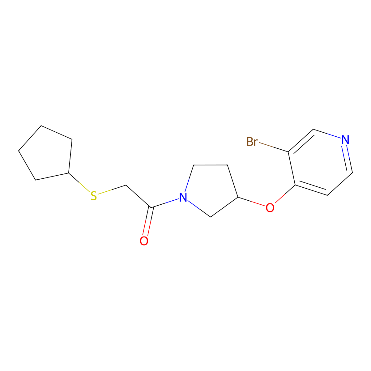 1-{3-[(3-Bromopyridin-4-yl)oxy]pyrrolidin-1-yl}-2-(cyclopentylsulfanyl)ethan-1-one molecular structure, CAS 2380170-18-1