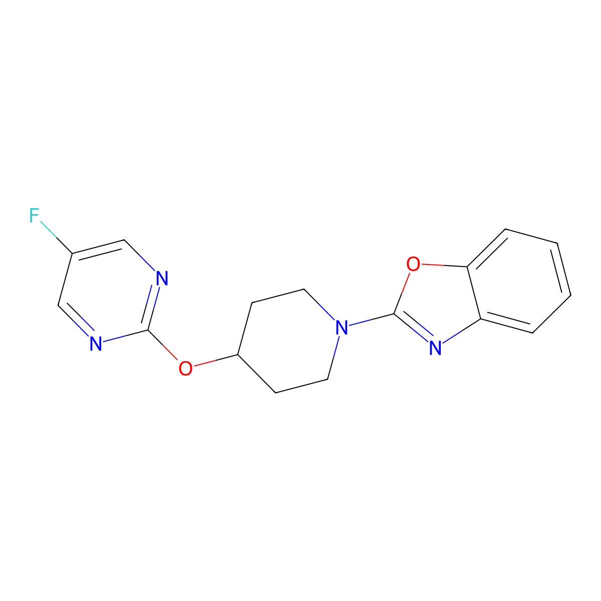 2-{4-[(5-Fluoropyrimidin-2-yl)oxy]piperidin-1-yl}-1,3-benzoxazole molecular structure, CAS 2380170-20-5