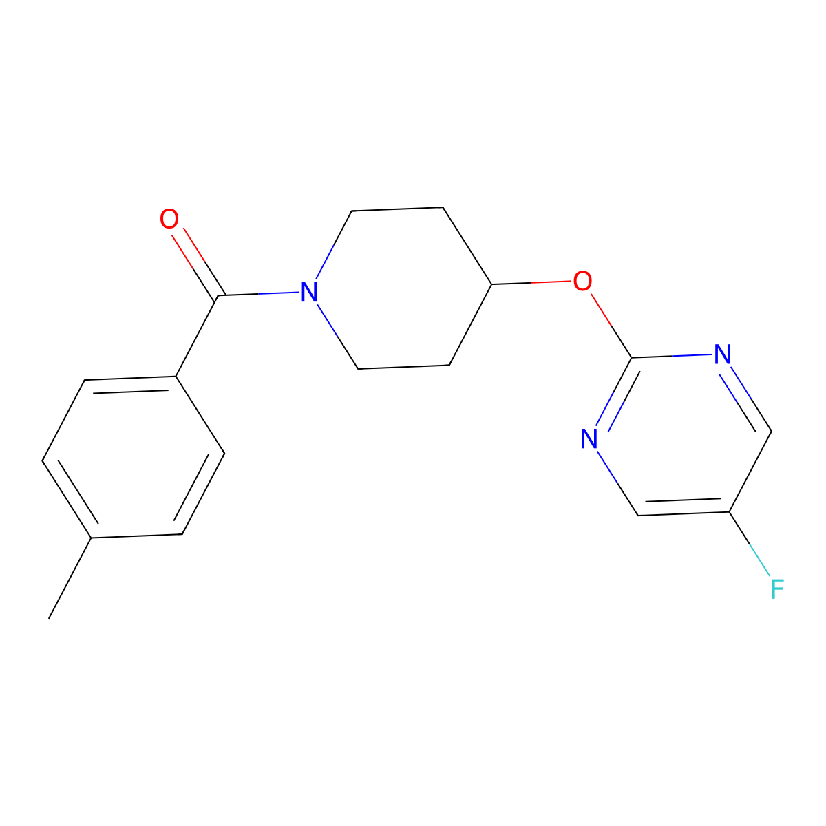 5-Fluoro-2-{[1-(4-methylbenzoyl)piperidin-4-yl]oxy}pyrimidine molecular structure, CAS 2380170-22-7