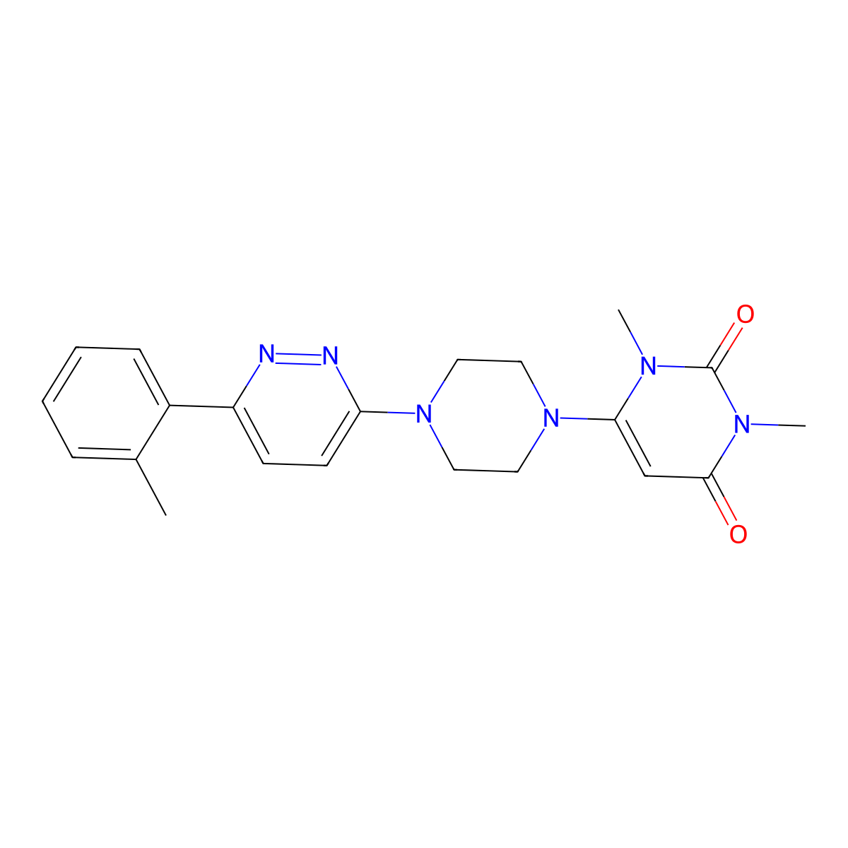 1,3-Dimethyl-6-{4-[6-(2-methylphenyl)pyridazin-3-yl]piperazin-1-yl}-1,2,3,4-tetrahydropyrimidine-2,4-dione molecular structure, CAS 2380170-24-9
