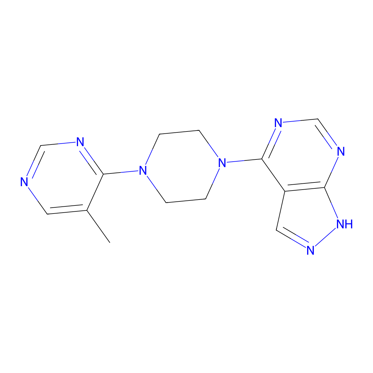 5-methyl-4-(4-{1H-pyrazolo[3,4-d]pyrimidin-4-yl}piperazin-1-yl)pyrimidine molecular structure, CAS 2380170-28-3