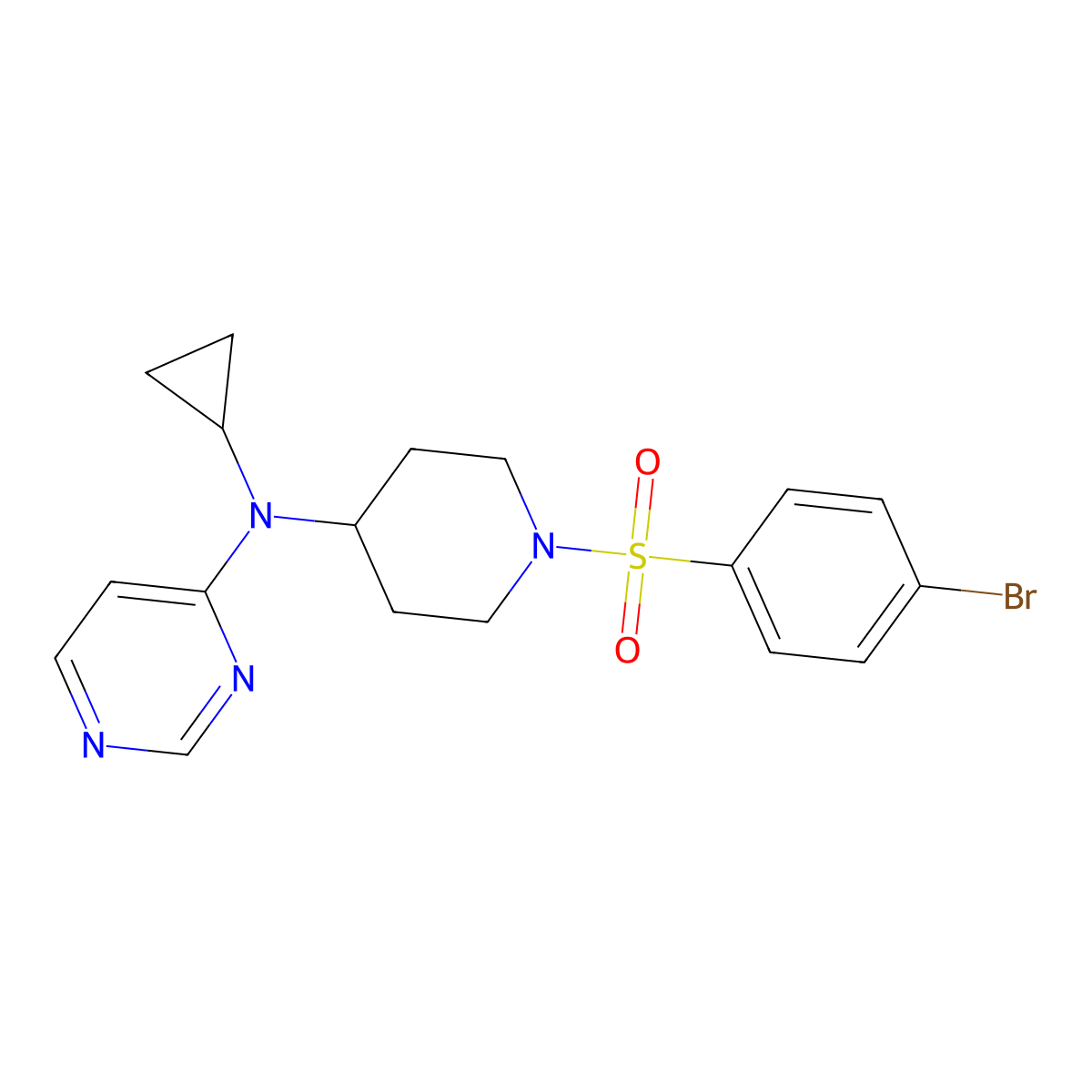 N-[1-(4-bromobenzenesulfonyl)piperidin-4-yl]-N-cyclopropylpyrimidin-4-amine molecular structure, CAS 2380170-29-4