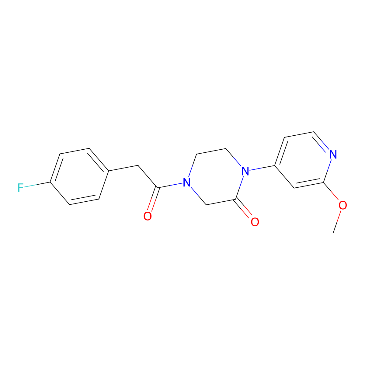 4-[2-(4-Fluorophenyl)acetyl]-1-(2-methoxypyridin-4-yl)piperazin-2-one molecular structure, CAS 2380170-32-9