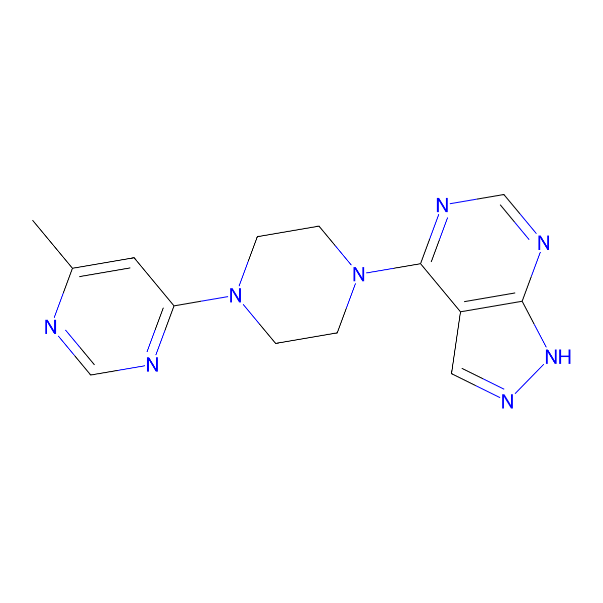 4-methyl-6-(4-{1H-pyrazolo[3,4-d]pyrimidin-4-yl}piperazin-1-yl)pyrimidine molecular structure, CAS 2380170-36-3
