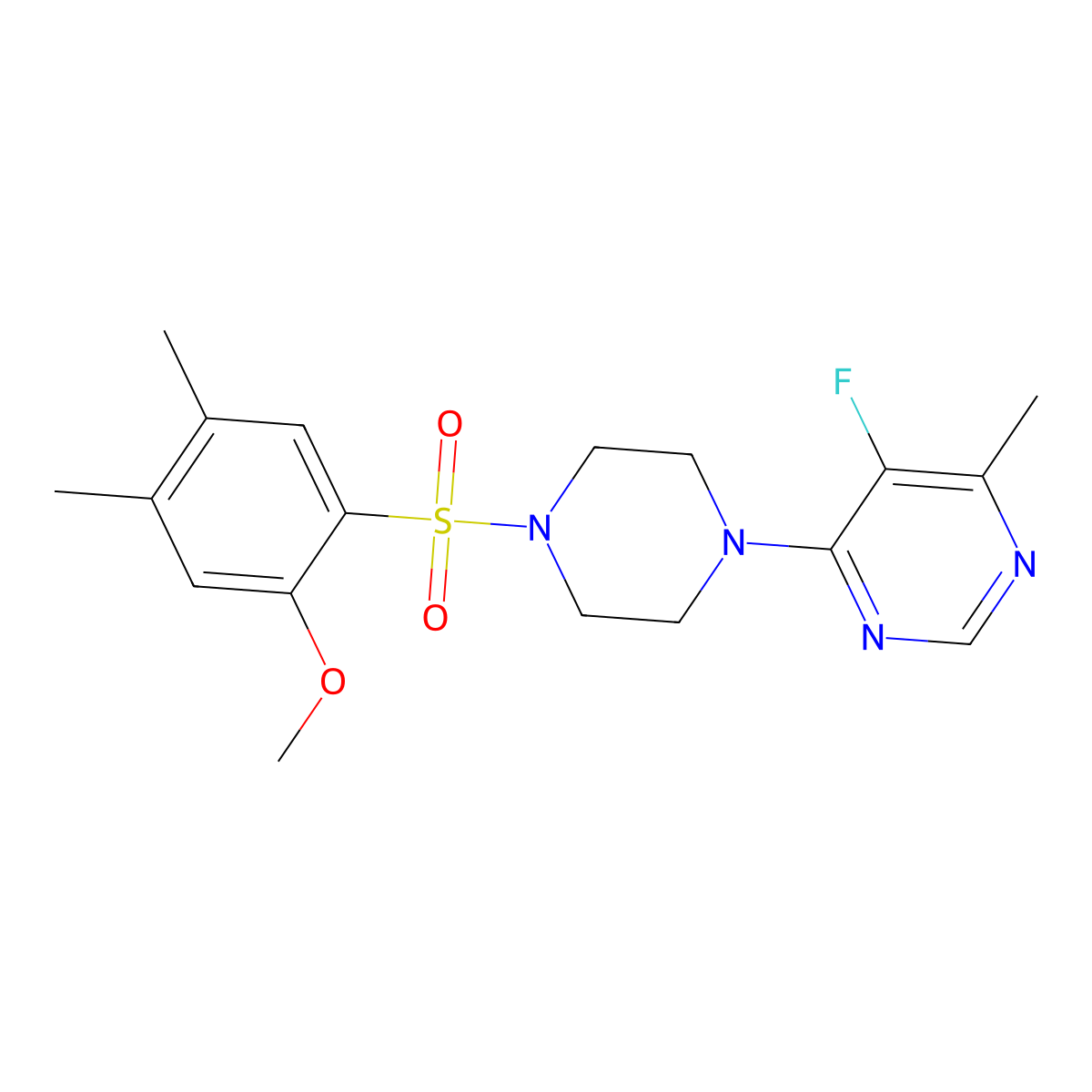 5-Fluoro-4-[4-(2-methoxy-4,5-dimethylbenzenesulfonyl)piperazin-1-yl]-6-methylpyrimidine molecular structure, CAS 2380170-42-1