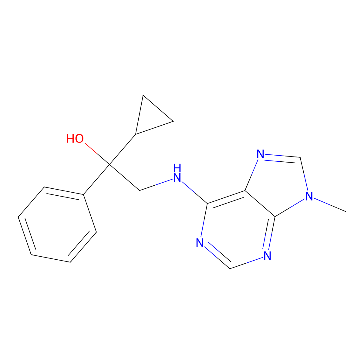 1-cyclopropyl-2-[(9-methyl-9H-purin-6-yl)amino]-1-phenylethan-1-ol molecular structure, CAS 2380170-43-2
