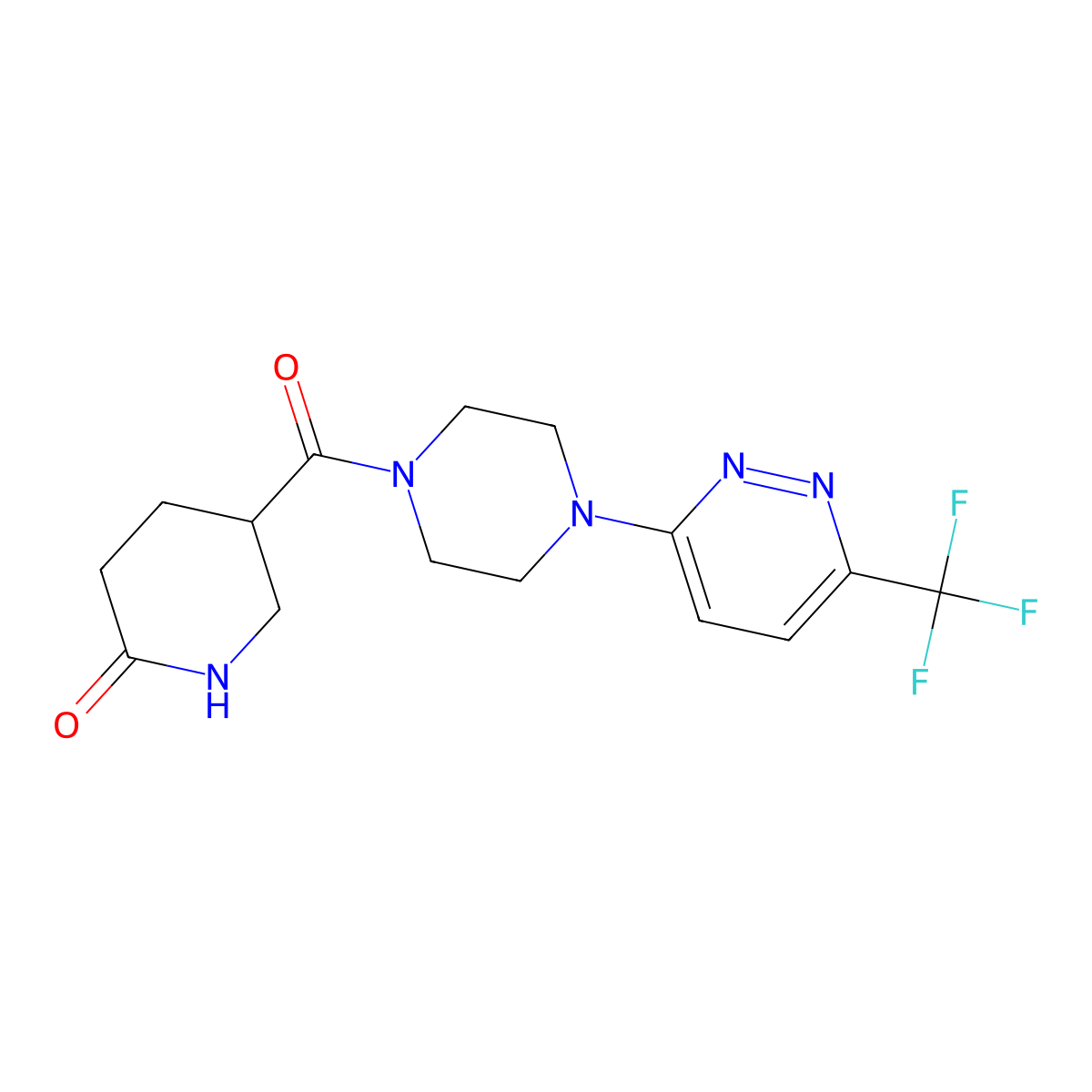 5-[4-[6-(Trifluoromethyl)pyridazin-3-yl]piperazine-1-carbonyl]piperidin-2-one molecular structure, CAS 2380170-51-2