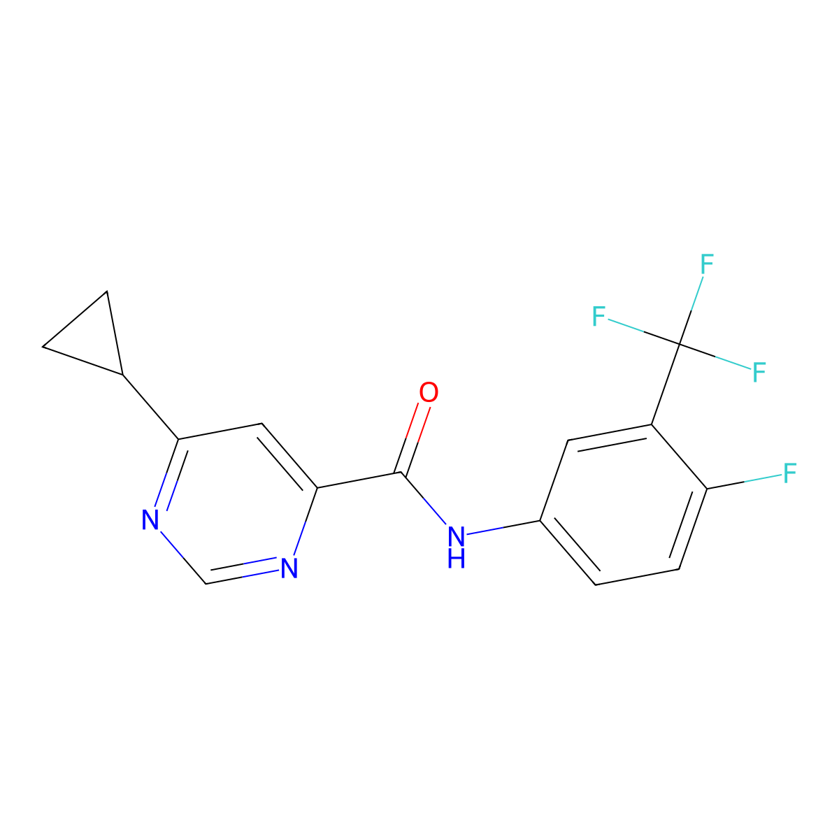 6-Cyclopropyl-N-[4-fluoro-3-(trifluoromethyl)phenyl]pyrimidine-4-carboxamide molecular structure, CAS 2380170-52-3