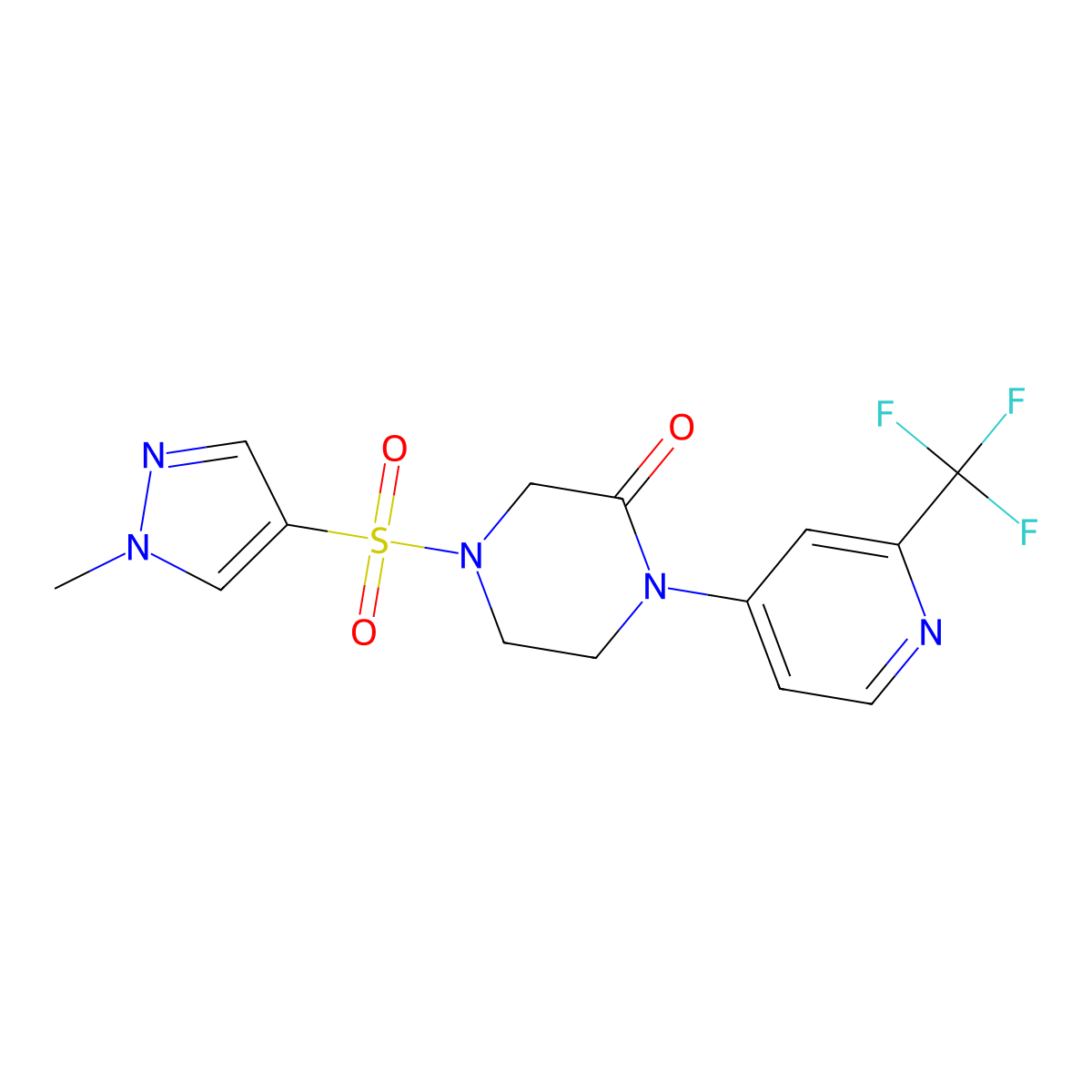 4-[(1-methyl-1H-pyrazol-4-yl)sulfonyl]-1-[2-(trifluoromethyl)pyridin-4-yl]piperazin-2-one molecular structure, CAS 2380170-59-0