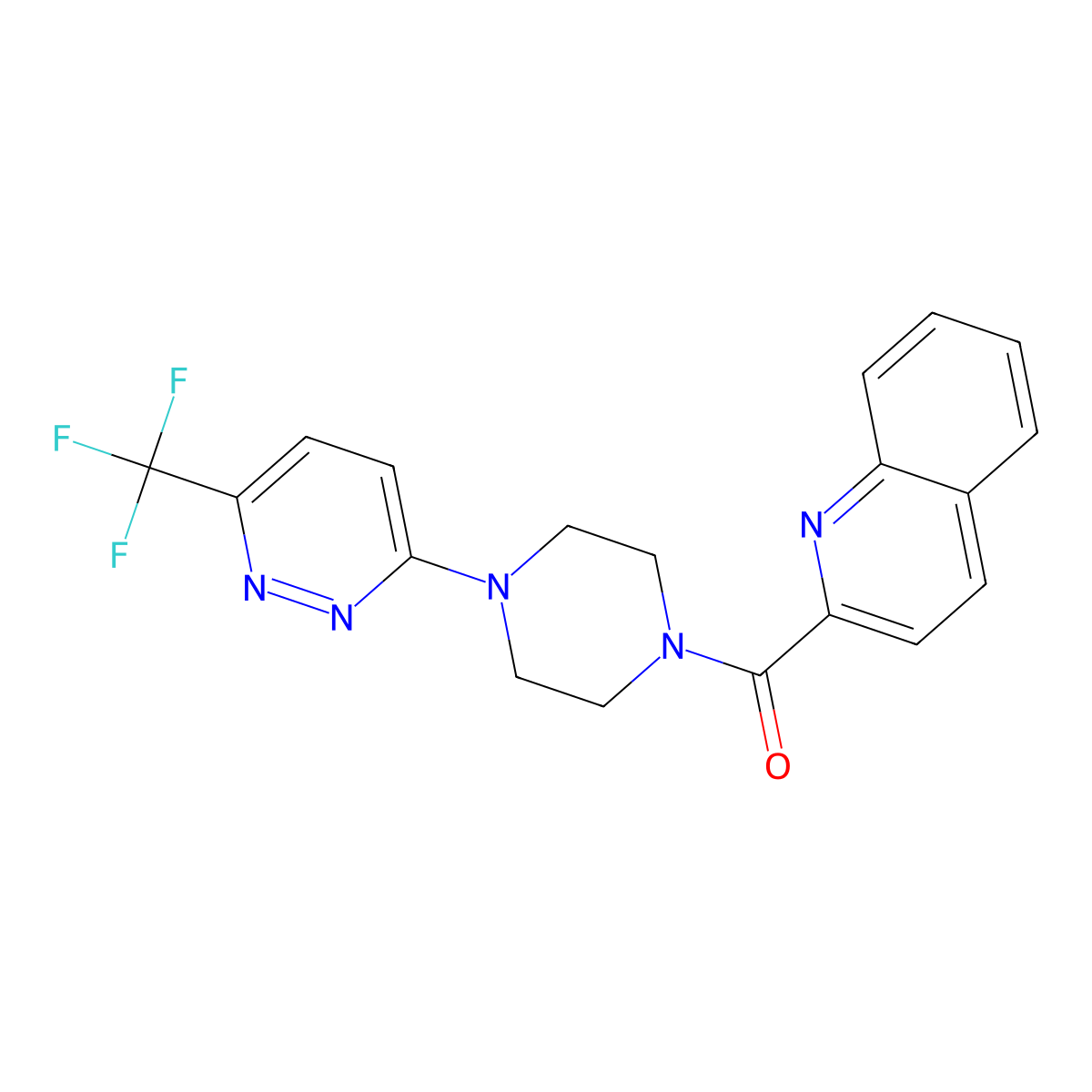 2-{4-[6-(Trifluoromethyl)pyridazin-3-yl]piperazine-1-carbonyl}quinoline molecular structure, CAS 2380170-61-4