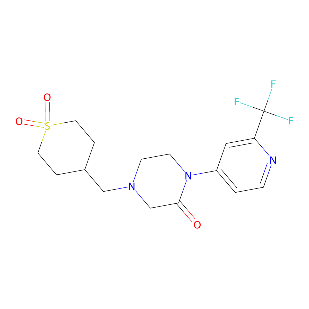 4-({3-Oxo-4-[2-(trifluoromethyl)pyridin-4-yl]piperazin-1-yl}methyl)-1lambda6-thiane-1,1-dione molecular structure, CAS 2380170-63-6