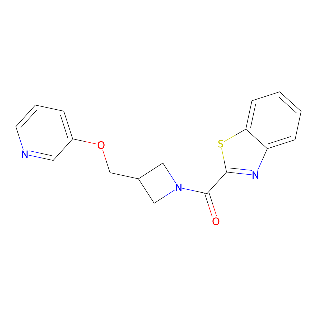 2-{3-[(Pyridin-3-yloxy)methyl]azetidine-1-carbonyl}-1,3-benzothiazole molecular structure, CAS 2380170-65-8