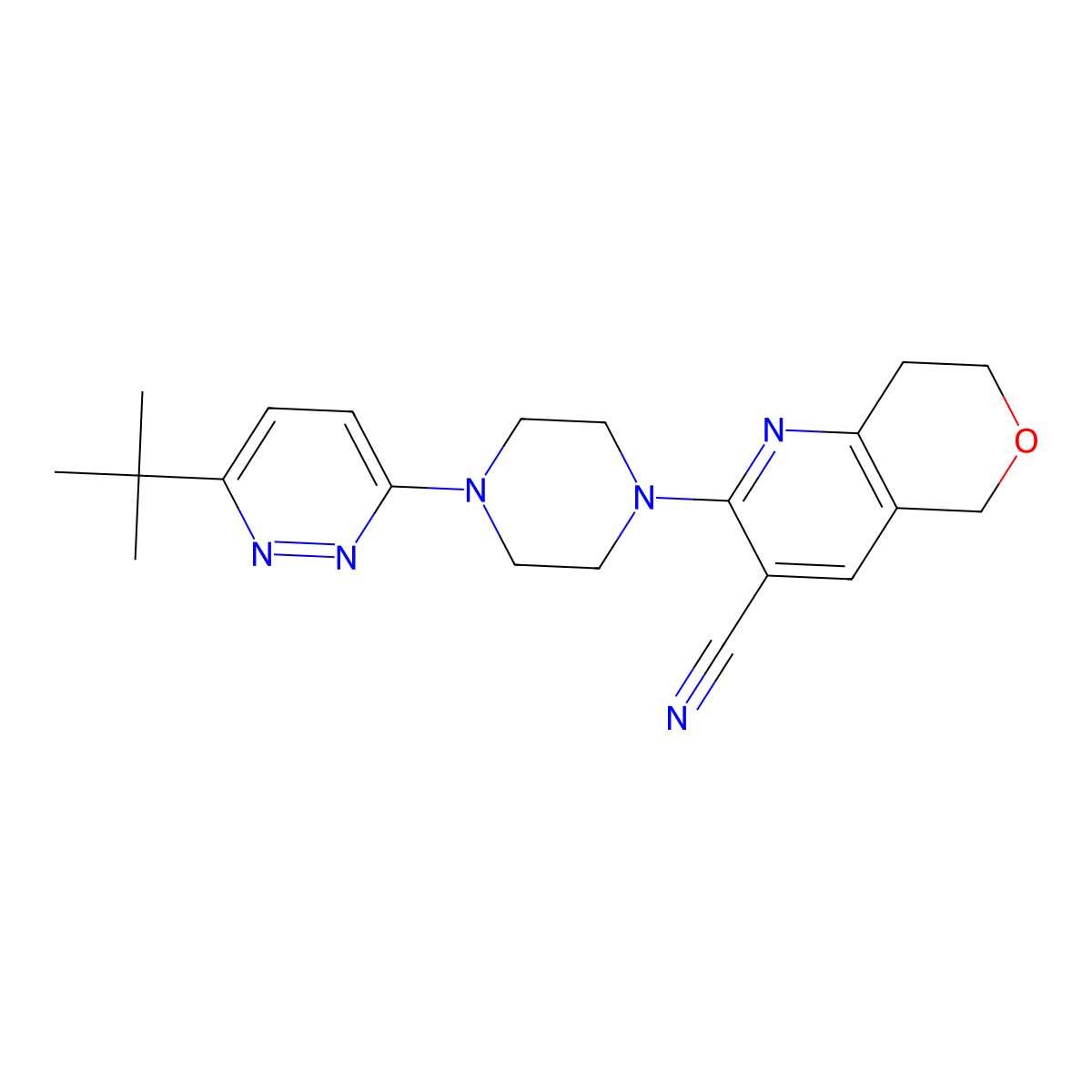 2-[4-(6-tert-butylpyridazin-3-yl)piperazin-1-yl]-5H,7H,8H-pyrano[4,3-b]pyridine-3-carbonitrile molecular structure, CAS 2380170-71-6