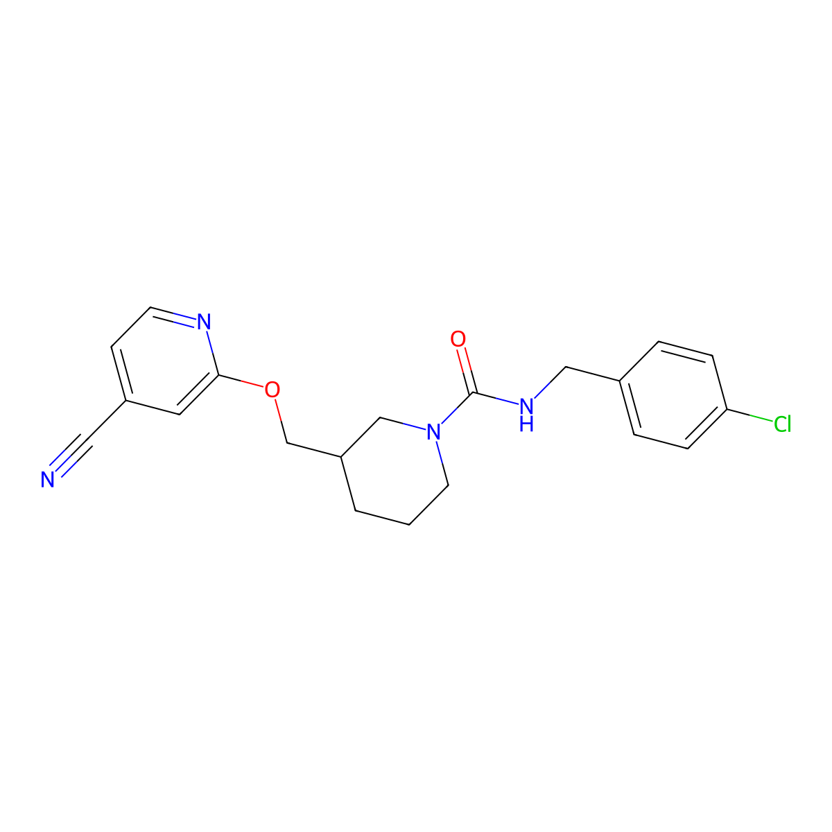 N-[(4-chlorophenyl)methyl]-3-{[(4-cyanopyridin-2-yl)oxy]methyl}piperidine-1-carboxamide molecular structure, CAS 2380170-73-8