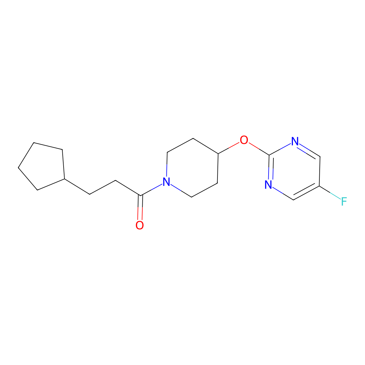 3-Cyclopentyl-1-{4-[(5-fluoropyrimidin-2-yl)oxy]piperidin-1-yl}propan-1-one molecular structure, CAS 2380170-74-9