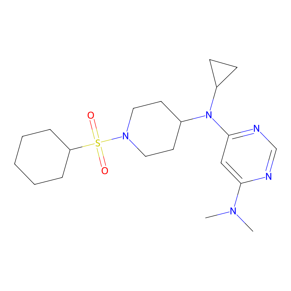 N4-[1-(cyclohexanesulfonyl)piperidin-4-yl]-N4-cyclopropyl-N6,N6-dimethylpyrimidine-4,6-diamine molecular structure, CAS 2380170-76-1