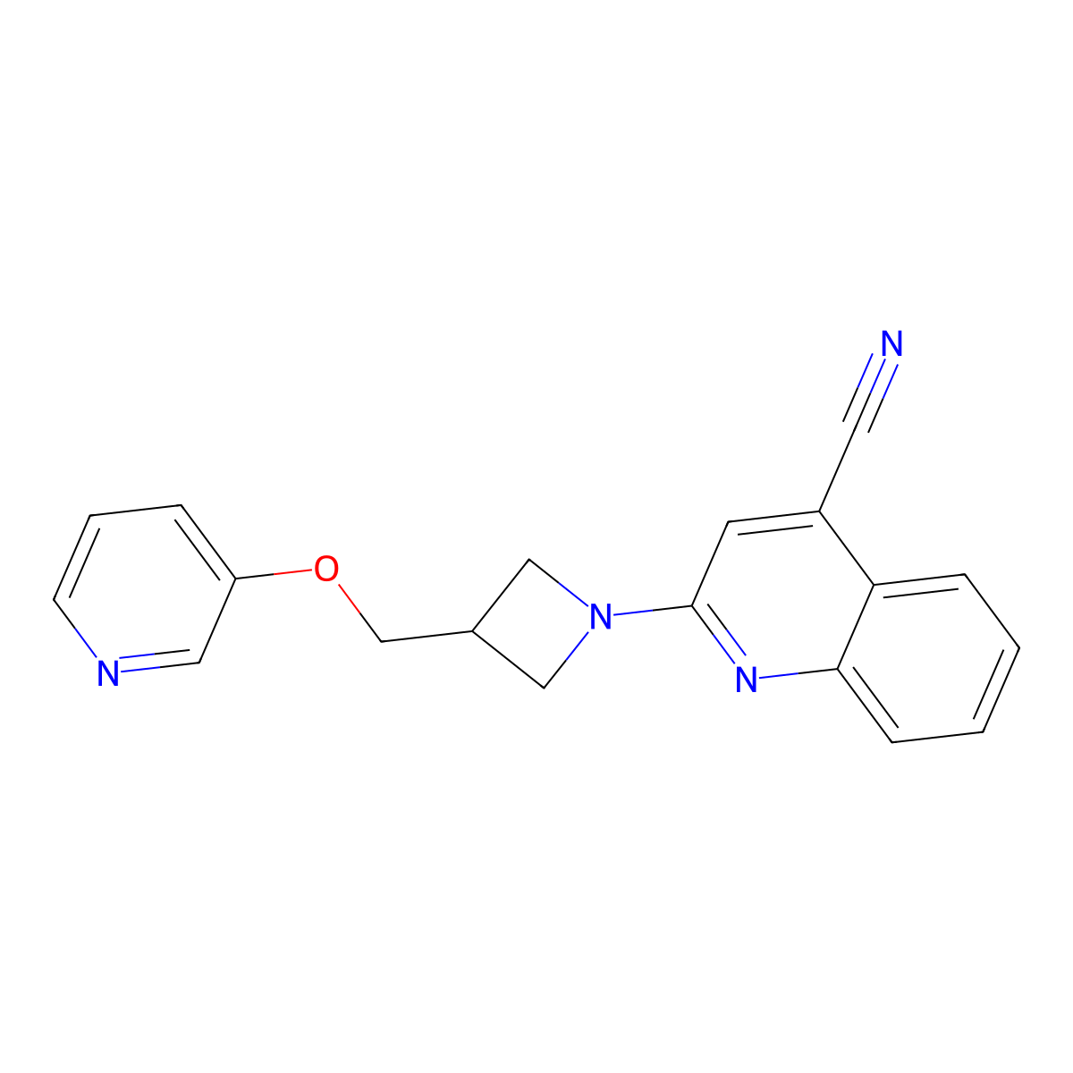 2-[3-(Pyridin-3-yloxymethyl)azetidin-1-yl]quinoline-4-carbonitrile molecular structure, CAS 2380170-77-2