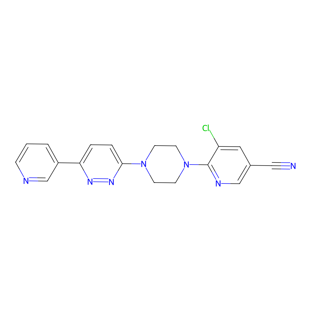 5-Chloro-6-{4-[6-(pyridin-3-yl)pyridazin-3-yl]piperazin-1-yl}pyridine-3-carbonitrile molecular structure, CAS 2380170-85-2