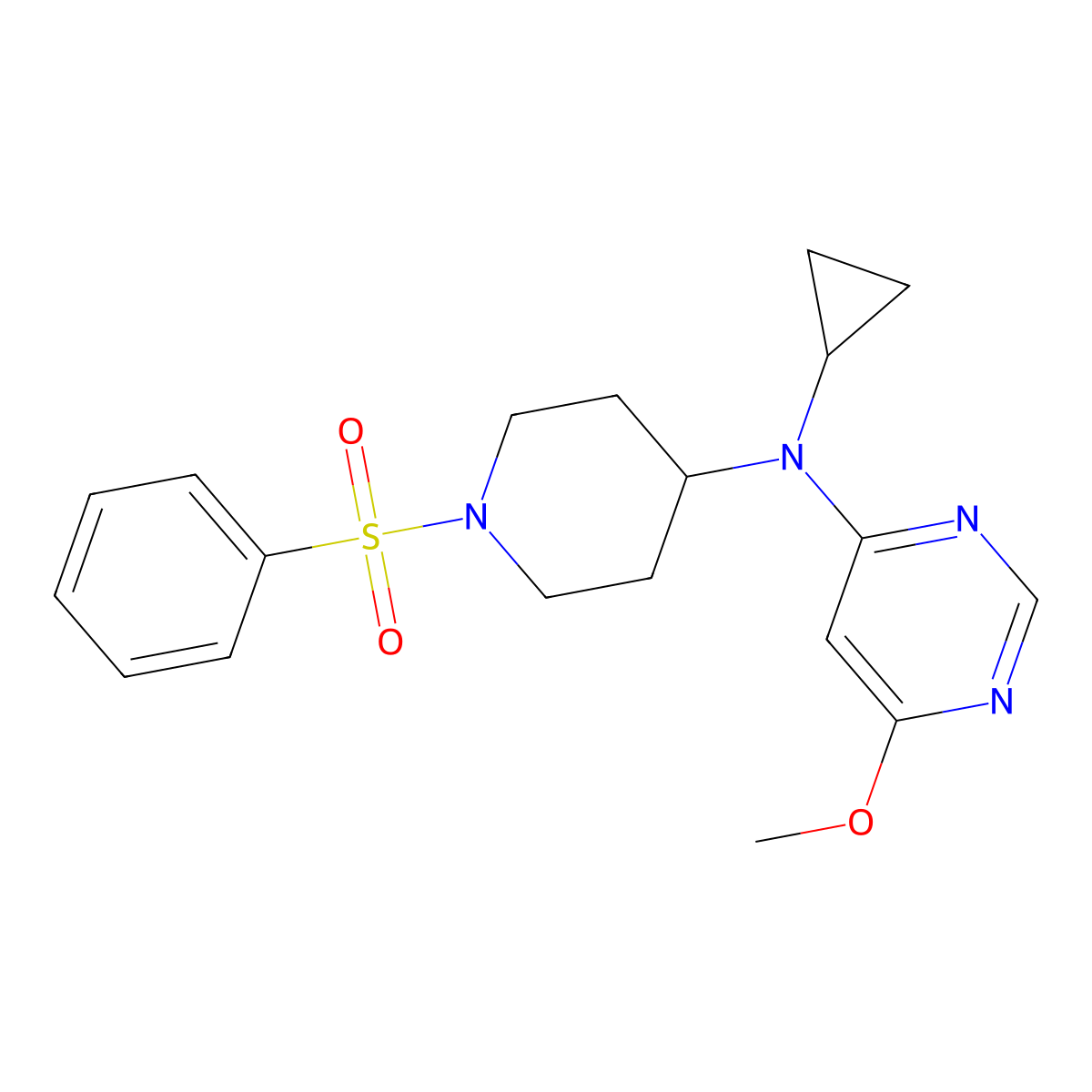 N-[1-(Benzenesulfonyl)piperidin-4-yl]-N-cyclopropyl-6-methoxypyrimidin-4-amine molecular structure, CAS 2380170-86-3