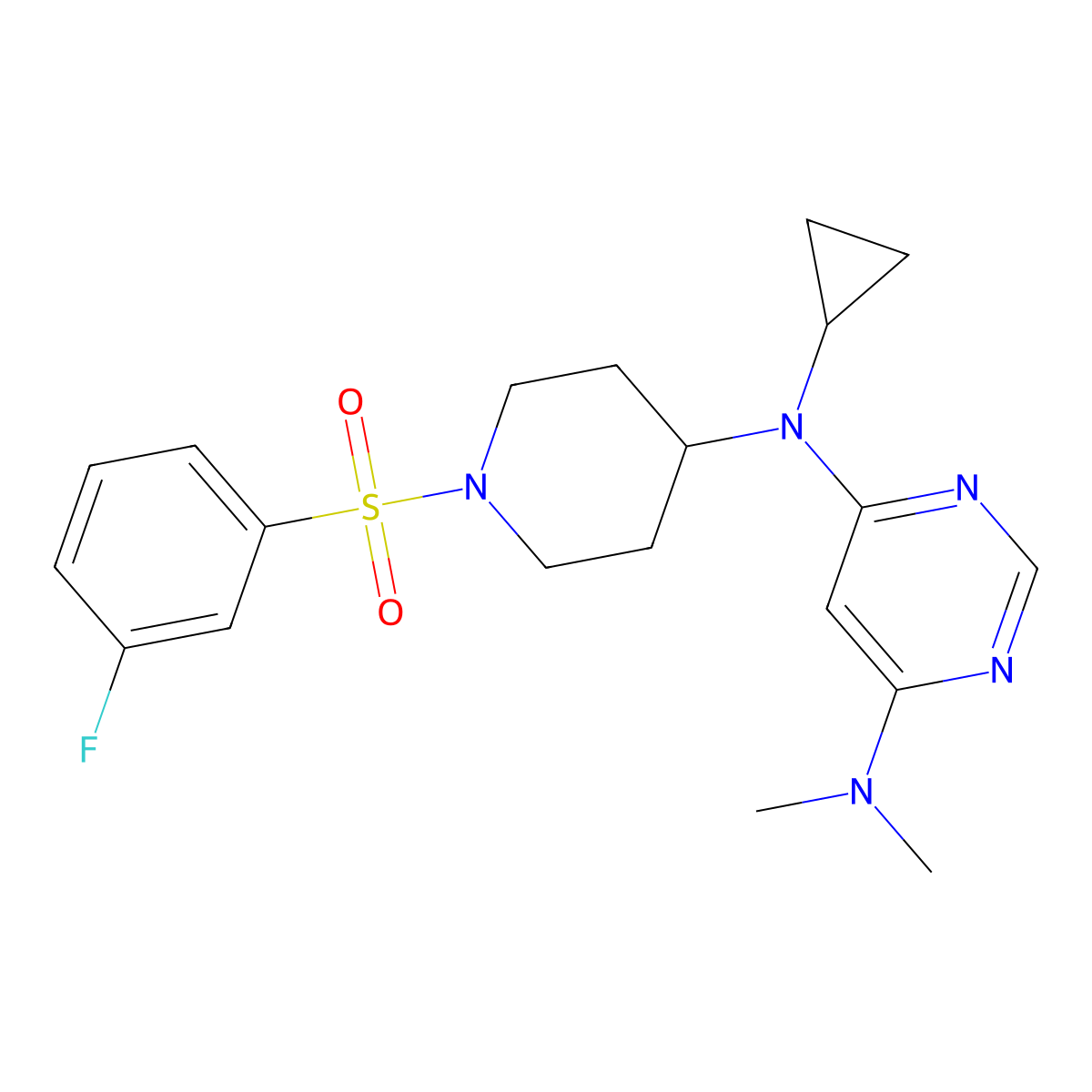 N4-cyclopropyl-N4-[1-(3-fluorobenzenesulfonyl)piperidin-4-yl]-N6,N6-dimethylpyrimidine-4,6-diamine molecular structure, CAS 2380171-01-5