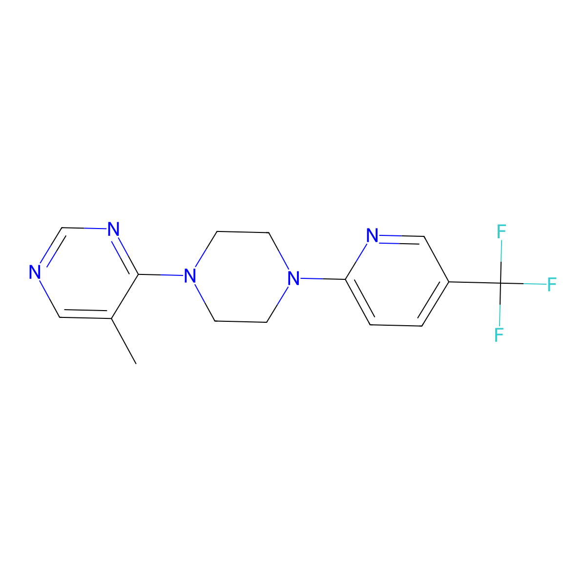 5-Methyl-4-{4-[5-(trifluoromethyl)pyridin-2-yl]piperazin-1-yl}pyrimidine molecular structure, CAS 2380171-05-9