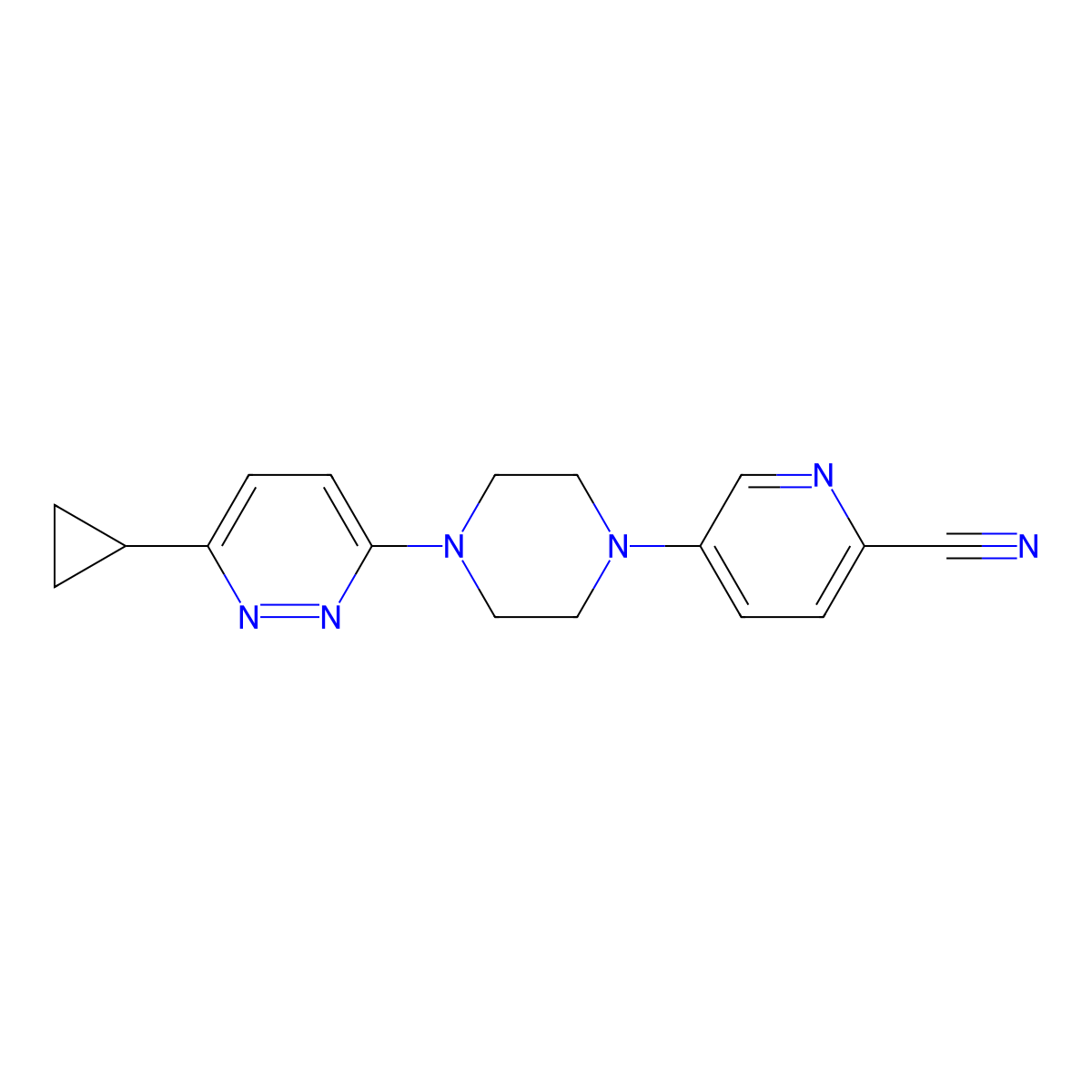 5-[4-(6-Cyclopropylpyridazin-3-yl)piperazin-1-yl]pyridine-2-carbonitrile molecular structure, CAS 2380171-09-3