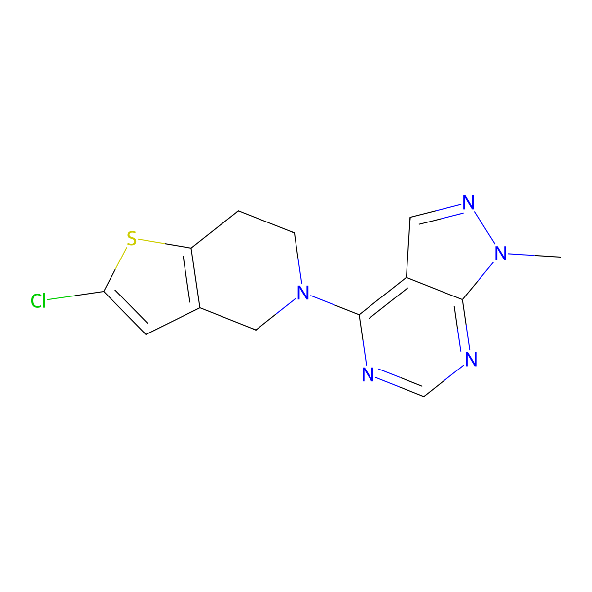 4-{2-chloro-4H,5H,6H,7H-thieno[3,2-c]pyridin-5-yl}-1-methyl-1H-pyrazolo[3,4-d]pyrimidine molecular structure, CAS 2380171-10-6