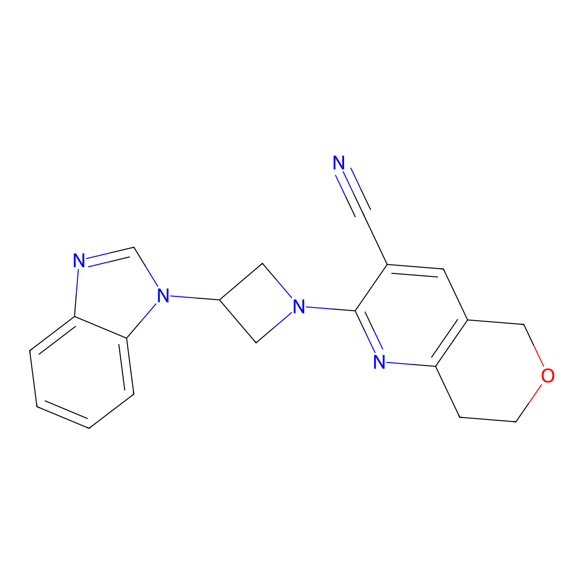 2-[3-(1H-1,3-benzodiazol-1-yl)azetidin-1-yl]-5H,7H,8H-pyrano[4,3-b]pyridine-3-carbonitrile molecular structure, CAS 2380171-14-0