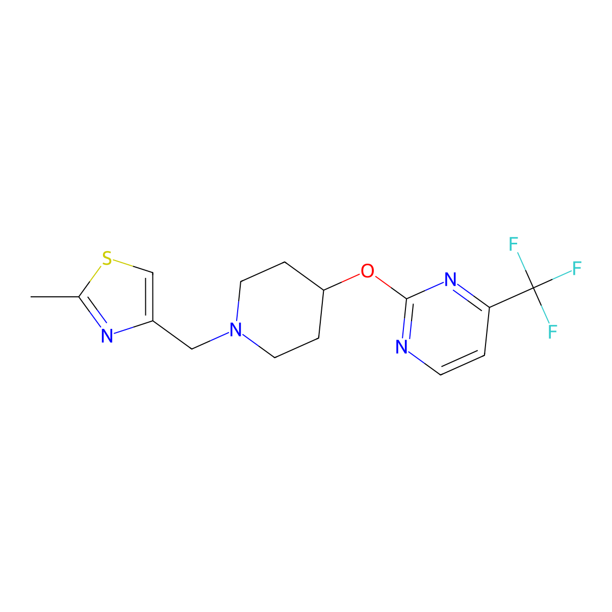 2-({1-[(2-Methyl-1,3-thiazol-4-yl)methyl]piperidin-4-yl}oxy)-4-(trifluoromethyl)pyrimidine molecular structure, CAS 2380171-16-2
